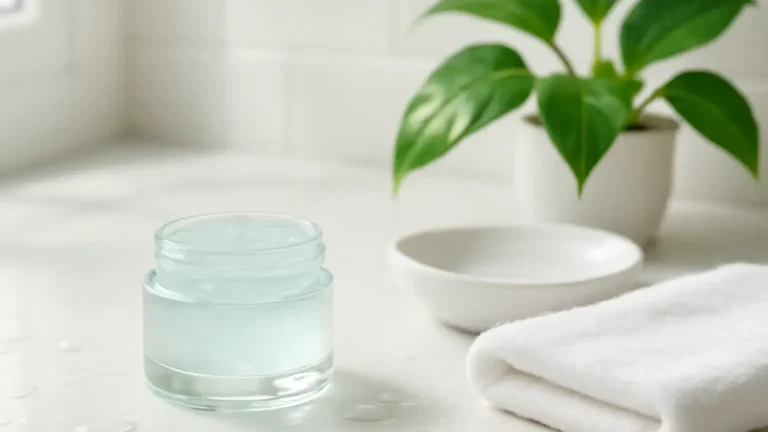 Unbranded lightweight gel moisturiser in a bright Indian bathroom setting