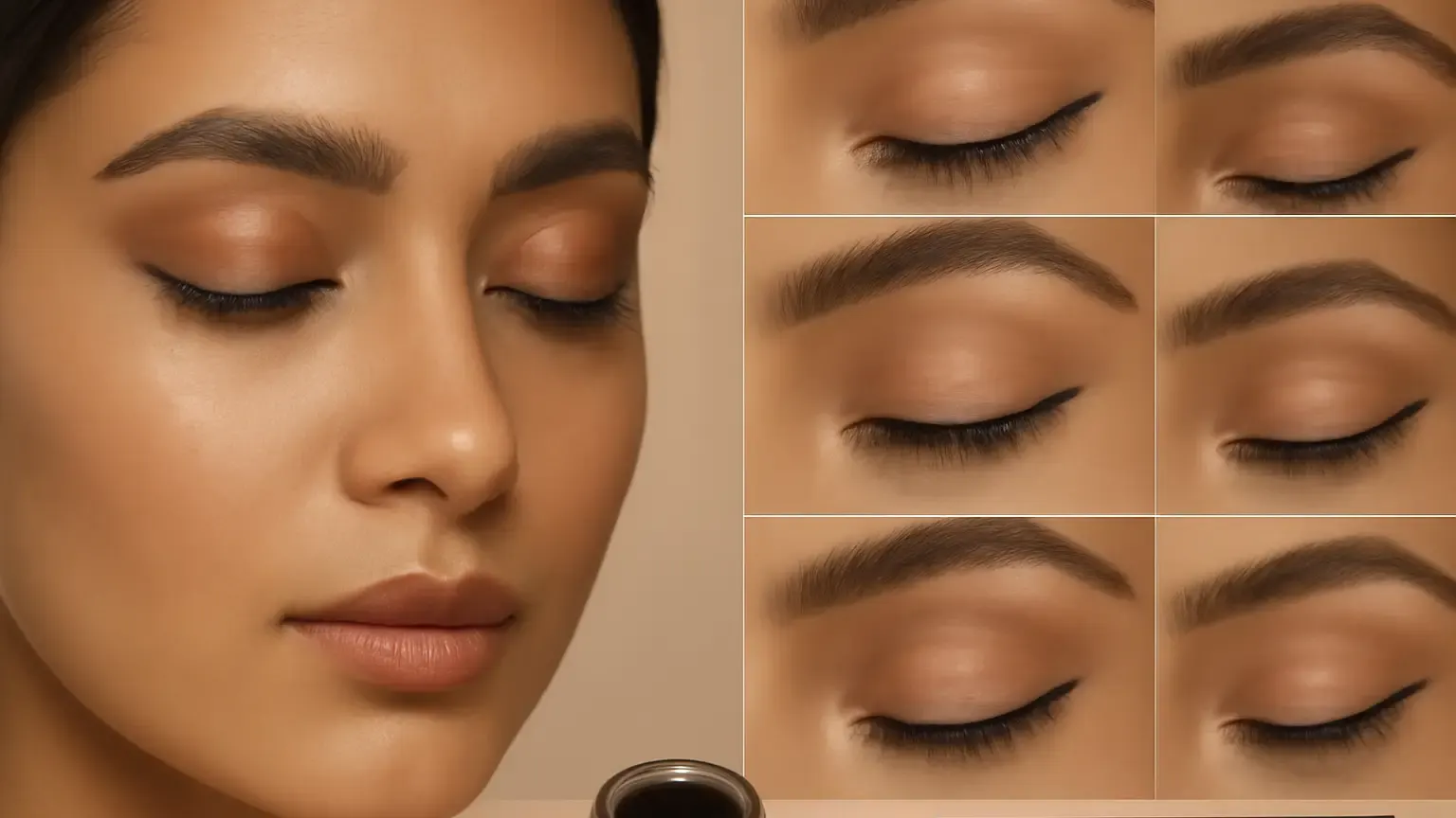 Indian woman demonstrating beginner-friendly eyeliner shapes on almond, round and monolid-like eyes