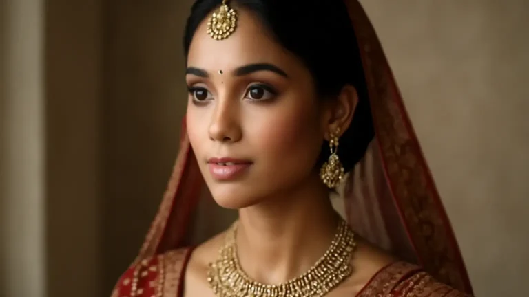 Indian bride with fresh dimensional makeup suited to a cool winter wedding