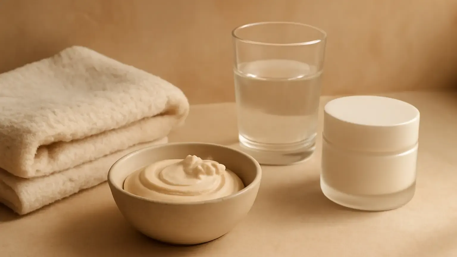 Unbranded moisturising face mask beside cotton and skincare essentials in a warm Indian-inspired setting