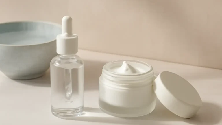 Unbranded hydrating serum and rich moisturiser arranged for a dry-skin skincare routine