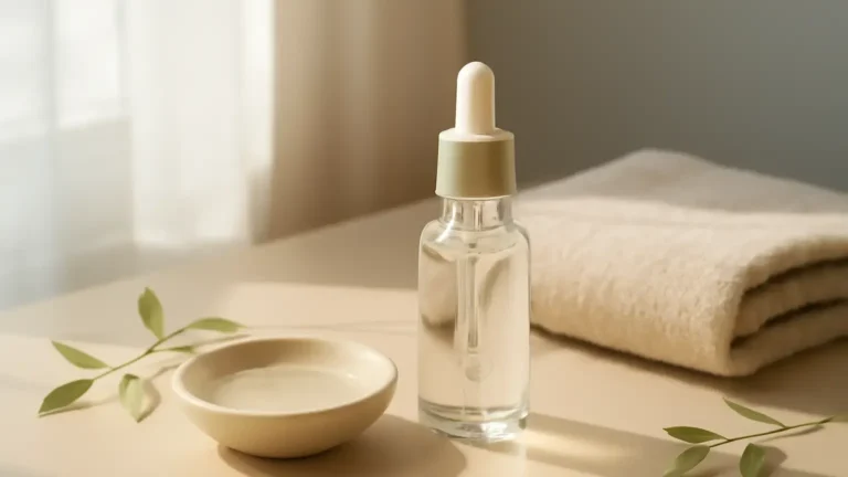 Unbranded hydrating serum and facial oil styled for a dry skin skincare routine