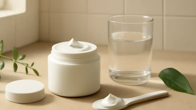 Unbranded ceramide moisturiser and hydrating skincare elements on a light bathroom counter
