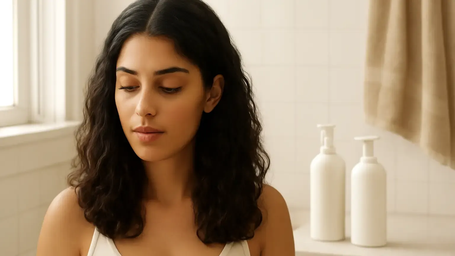 Woman washing textured hair with focus on clean roots and conditioned lengths