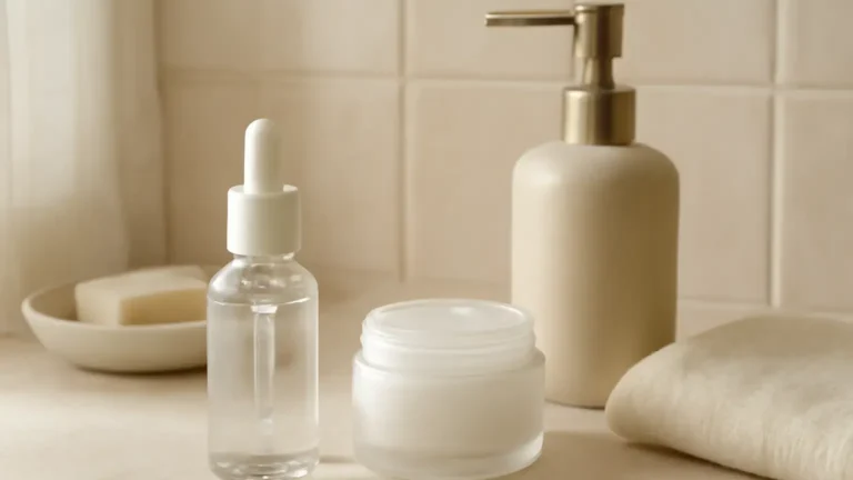Unbranded niacinamide serum and lightweight gel moisturiser arranged for an oily-skin routine.