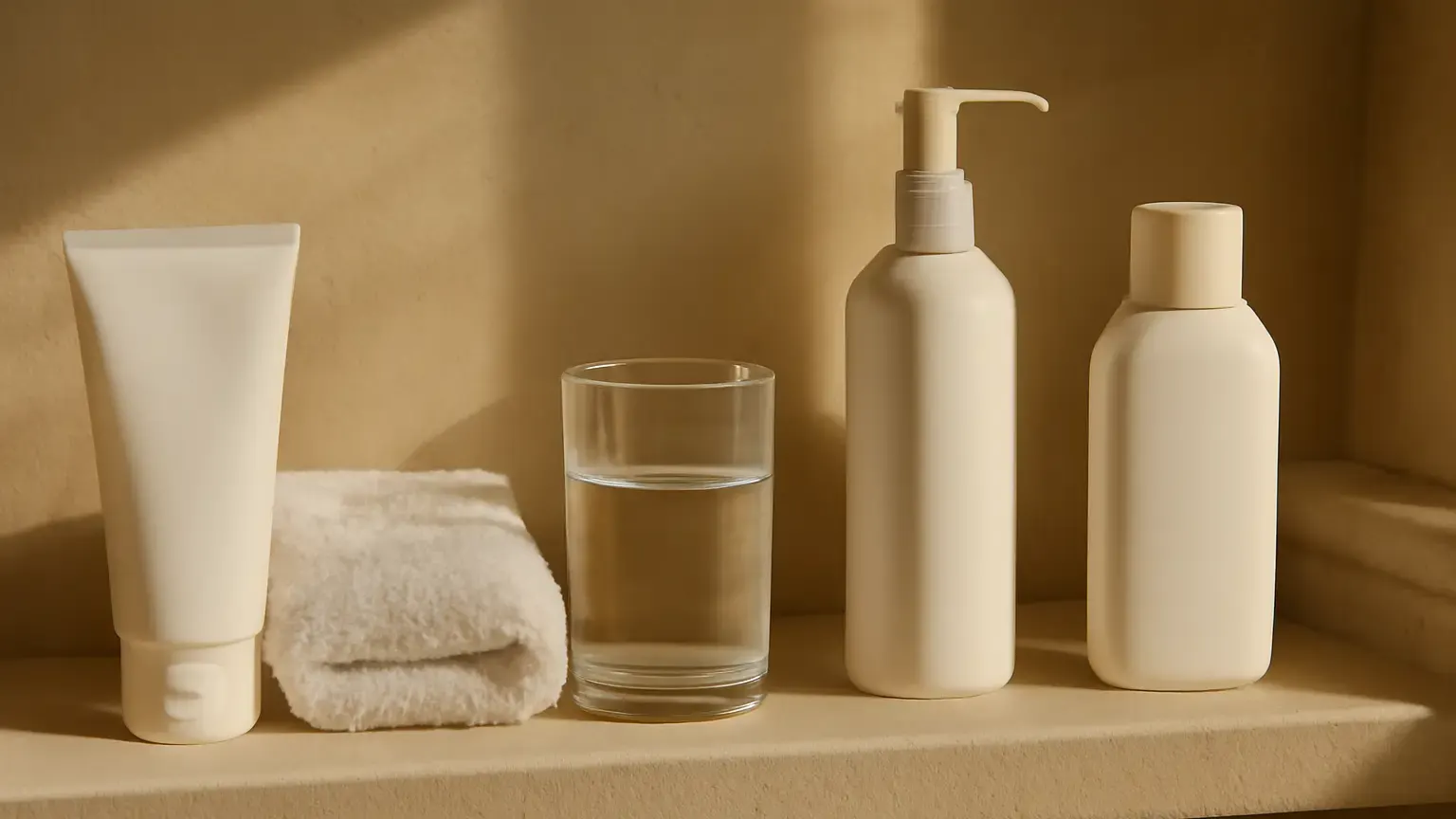 Unbranded gentle skincare products arranged for a post-exfoliation routine
