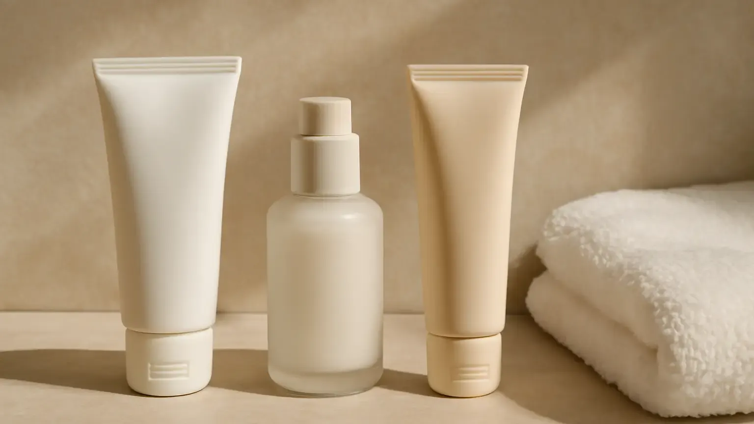 Three simple skincare products arranged for an Indian October heat routine