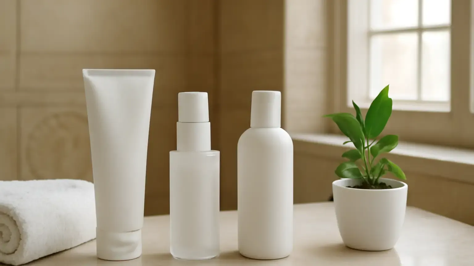 Simple cleanser, moisturiser and sunscreen arranged for a sensitive skin routine