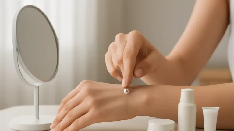 Small amount of skincare being patch tested on an inner forearm